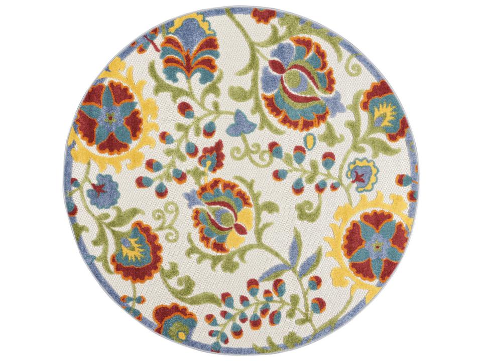 Aloha Collection ALH17 Indoor Outdoor Area Rug Ivory Multi Round Floral