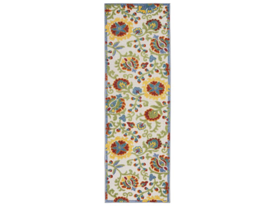 Aloha Floral Indoor Outdoor Runner Rug in Ivory and Multicolor 2'3" x 12'