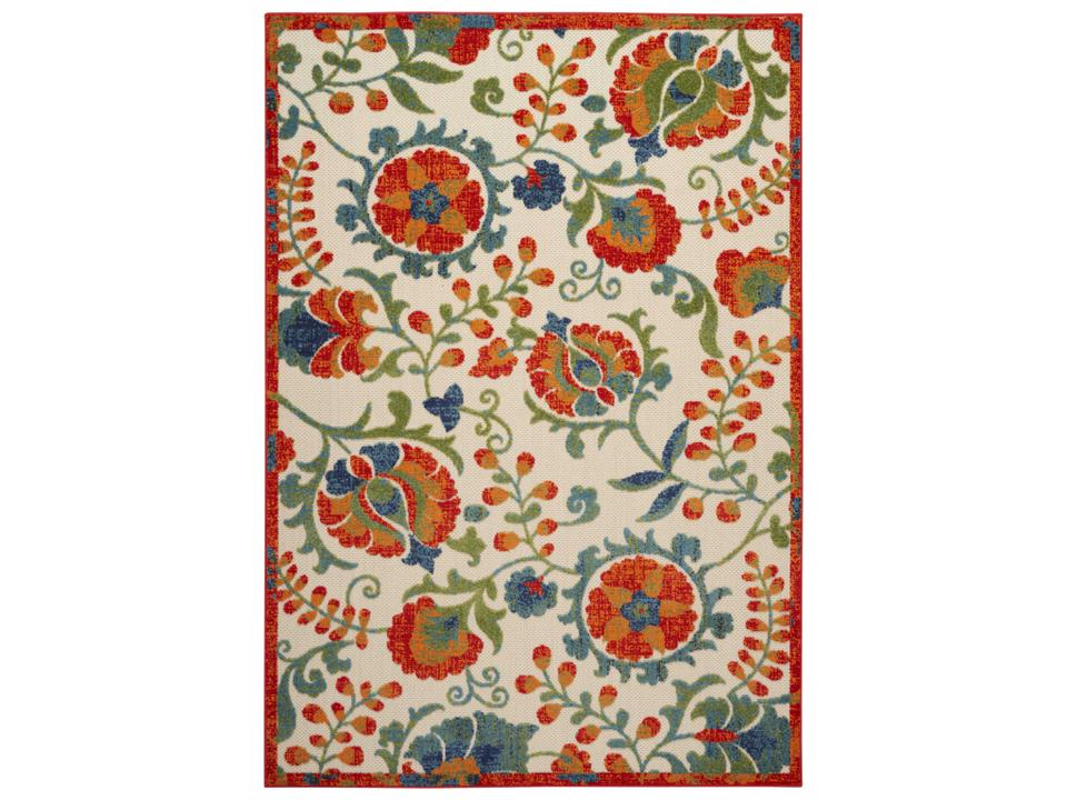 Aloha Indoor Outdoor Area Rug with Floral Pattern in Red Multicolor