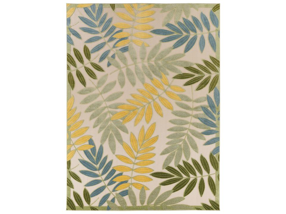 Aloha Indoor Outdoor Area Rug Green Multicolor with Oversized Leaf Design