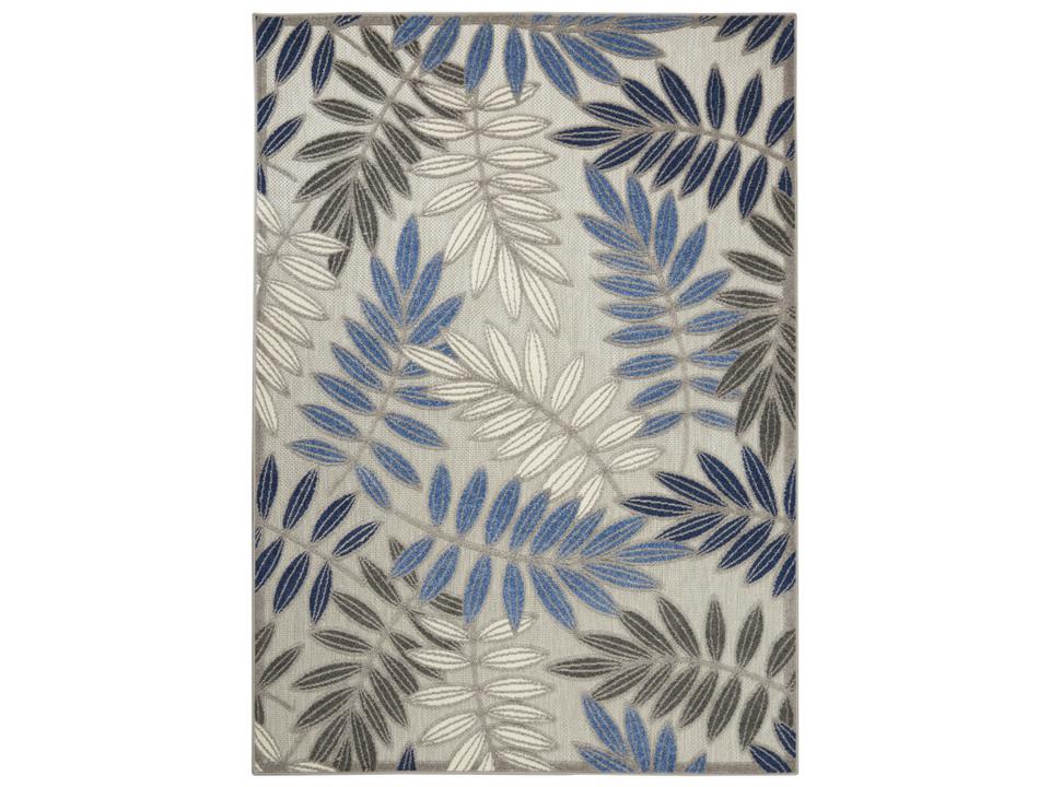 Aloha Indoor Outdoor Area Rug Grey Blue Tropical Leaf