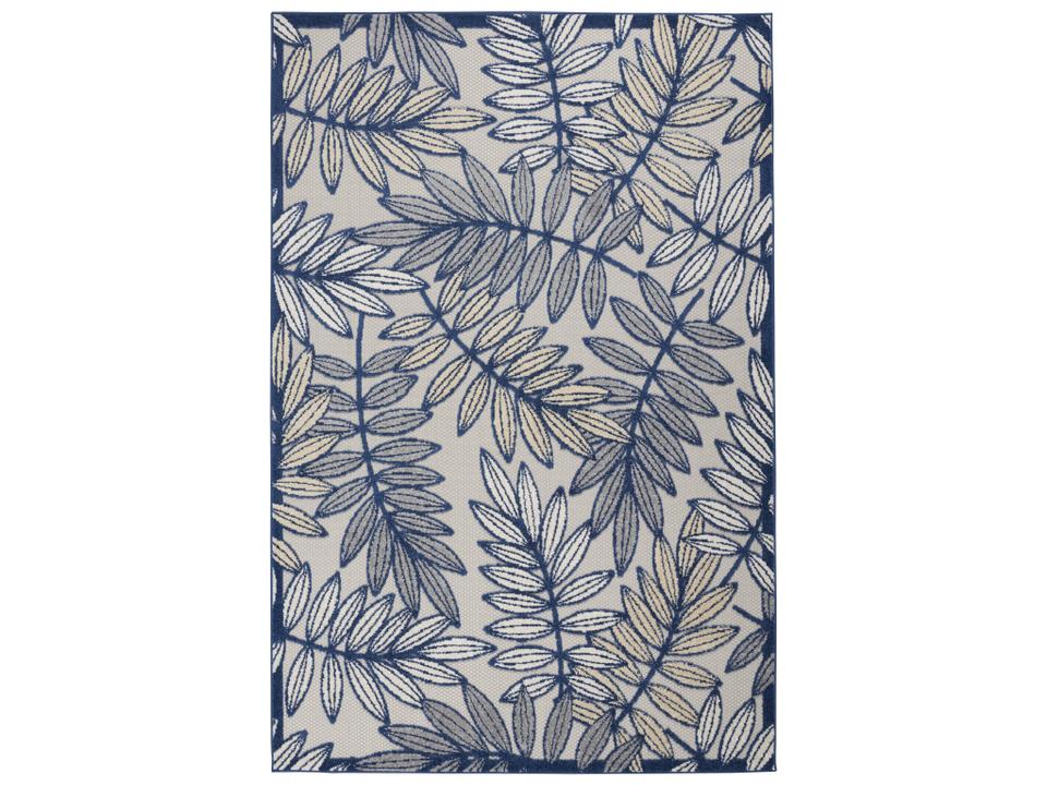 Aloha ALH18 Ivory and Navy Indoor Outdoor Area Rug with Tropical Leaf Design