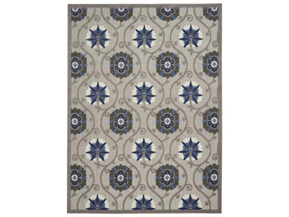 Aloha Floral Indoor Outdoor Area Rug Grey Blue