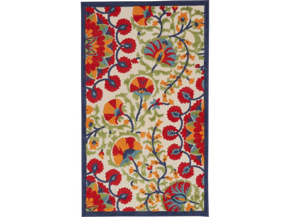 Aloha Indoor Outdoor Area Rug with Floral Pattern in Red Multi