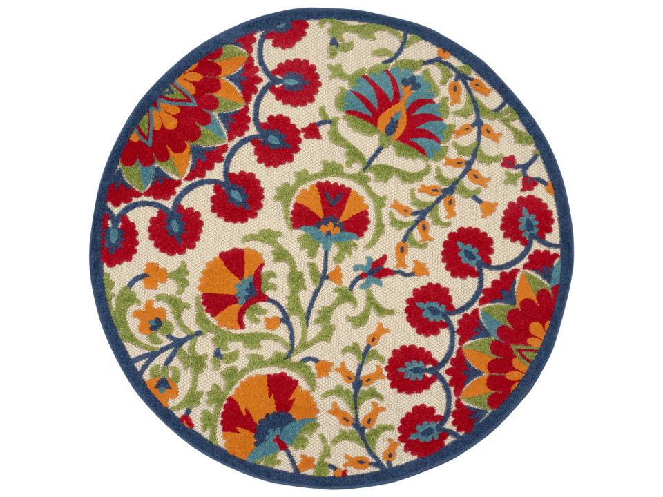 Aloha 7'10" Round Indoor Outdoor Area Rug in Red Multi