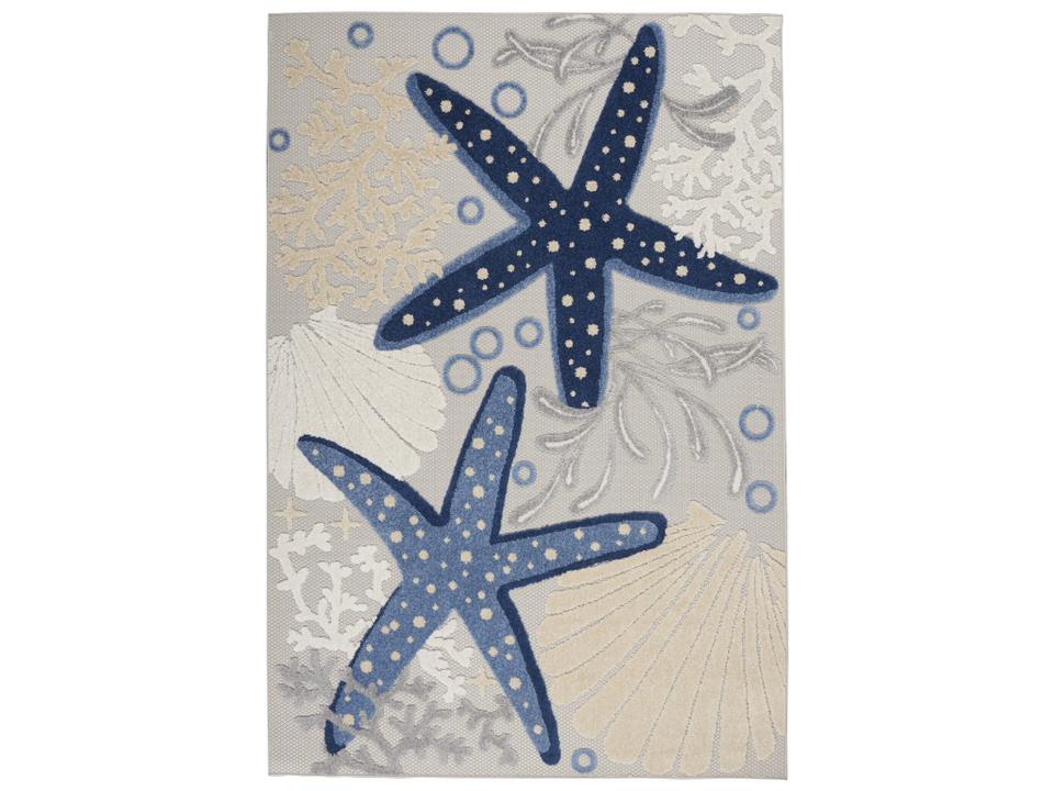 Aloha Graphic Indoor Outdoor Area Rug in Blue Grey