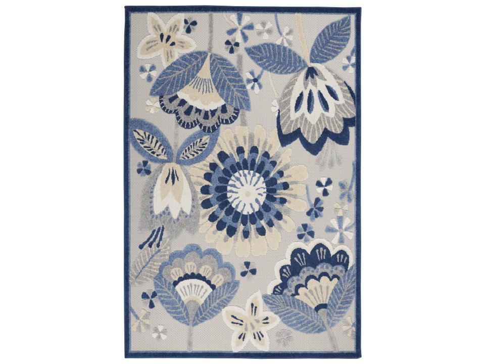 Aloha ALH25 Floral Indoor Outdoor Area Rug in Blue Grey