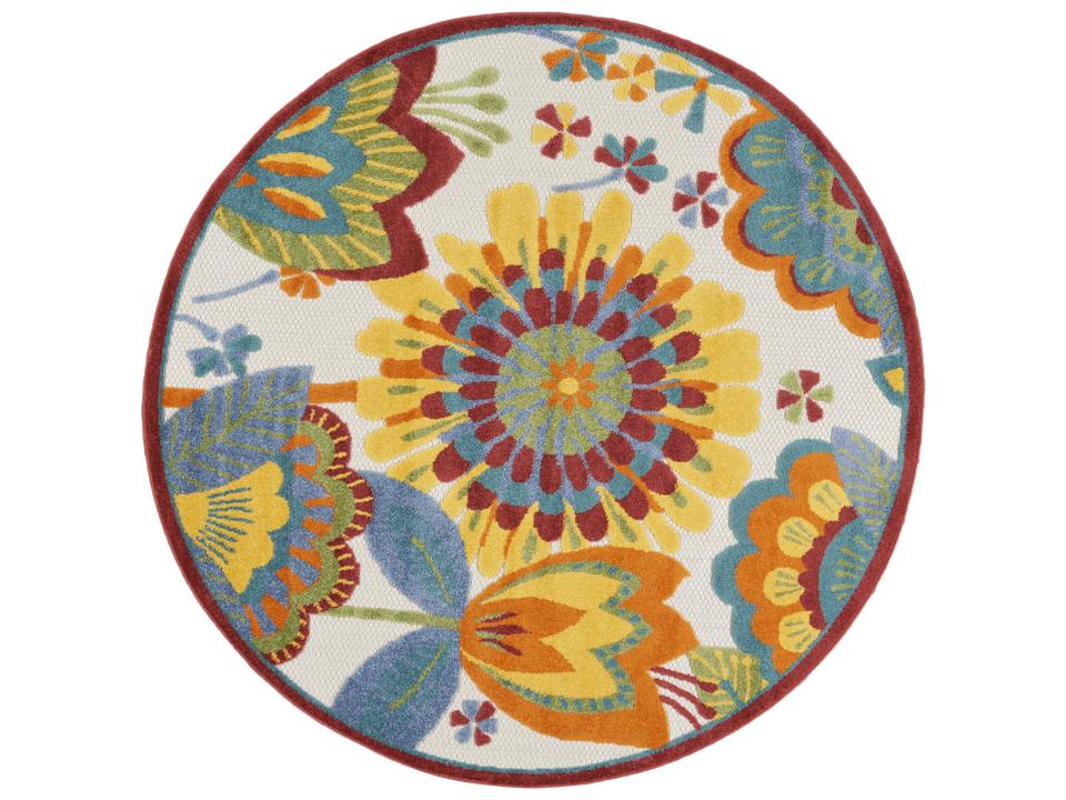 Aloha Multi-Color Floral Round Indoor Outdoor Area Rug