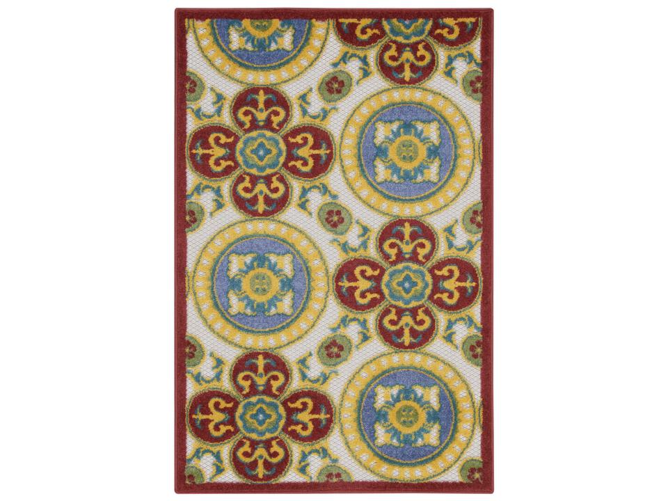 Aloha Tropical Flatweave Indoor Outdoor Area Rug in Red Multi