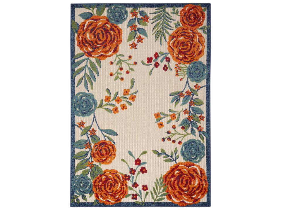 Aloha ALH32 Indoor Outdoor Rectangle Area Rug Ivory Multicolor Floral