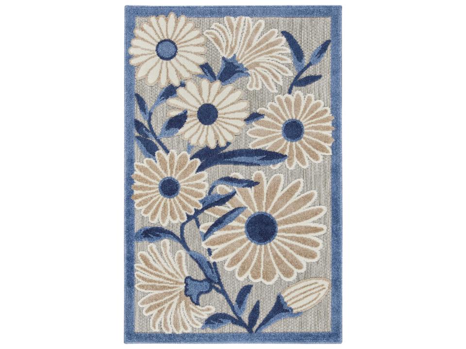 Aloha ALH33 Blue Grey Floral Indoor Outdoor Area Rug