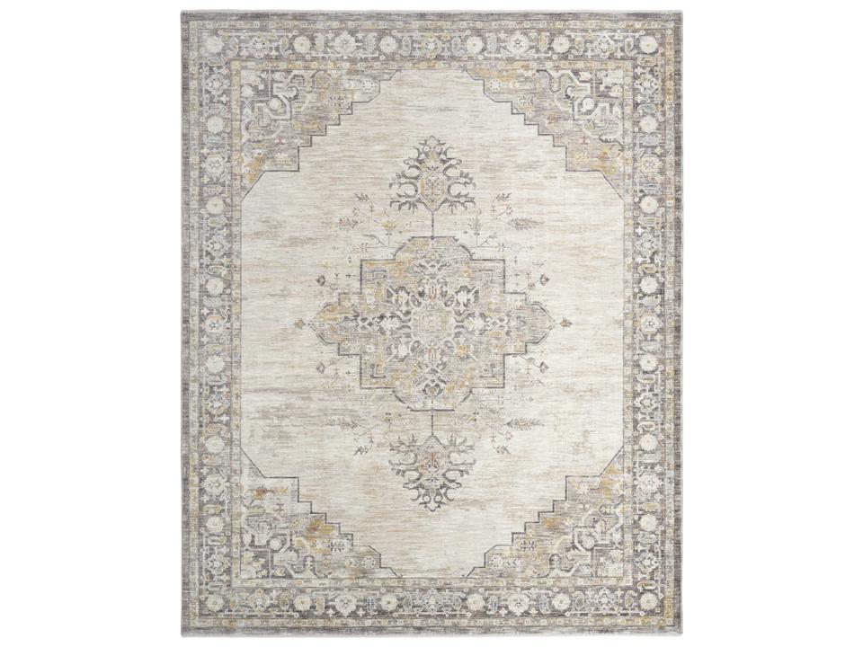Antique Fusion Bordered Area Rug in Ivory Charcoal