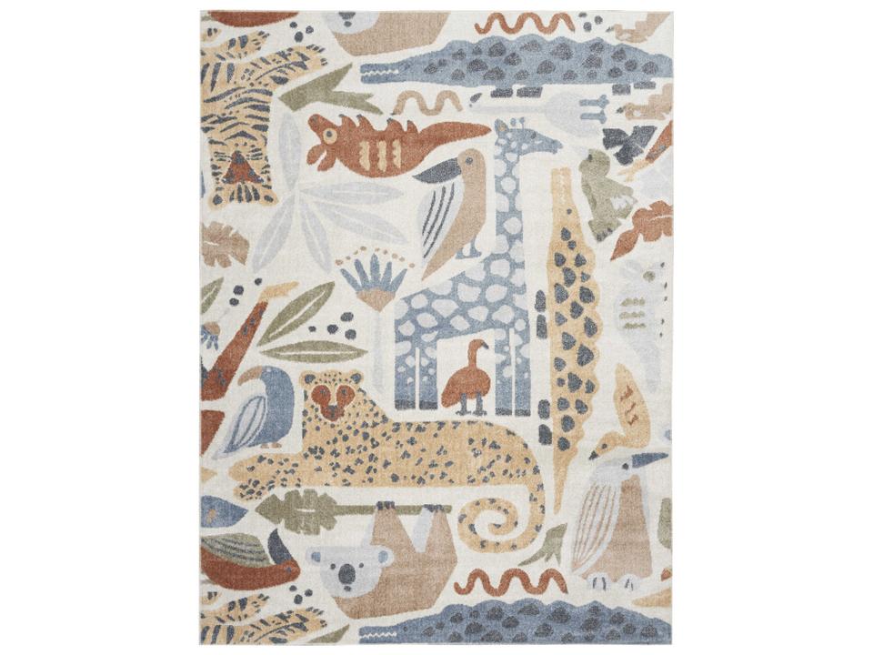 Astra Machine Washable Kids Safari Area Rug in Ivory