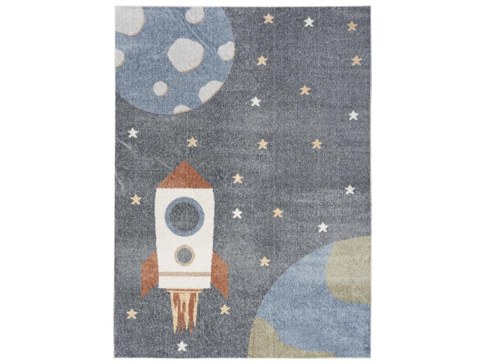 Astra Machine Washable Kids Graphic Area Rug in Sky Blue