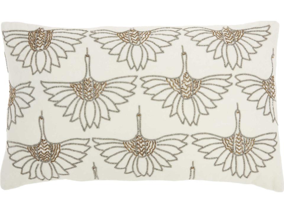 Sofia Ivory Cotton Velvet 12x20 Throw Pillow with Beaded Design