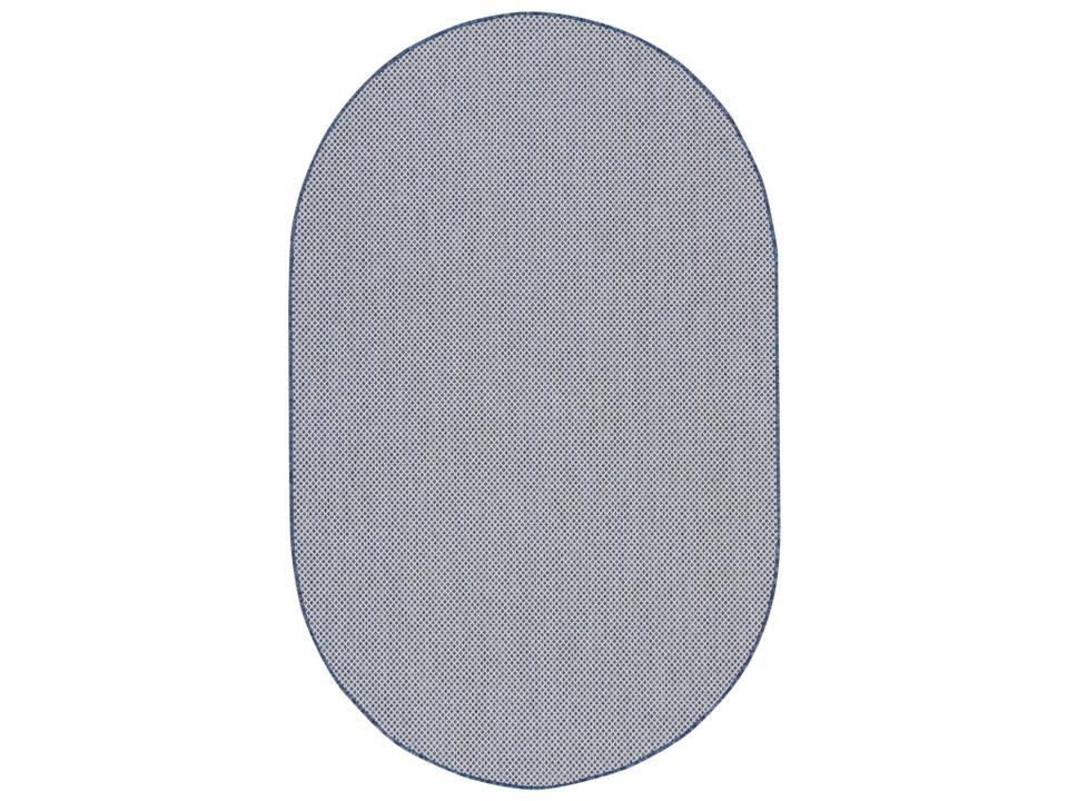 Courtyard 5x8 Oval Indoor Outdoor Area Rug in Ivory Blue Geometric