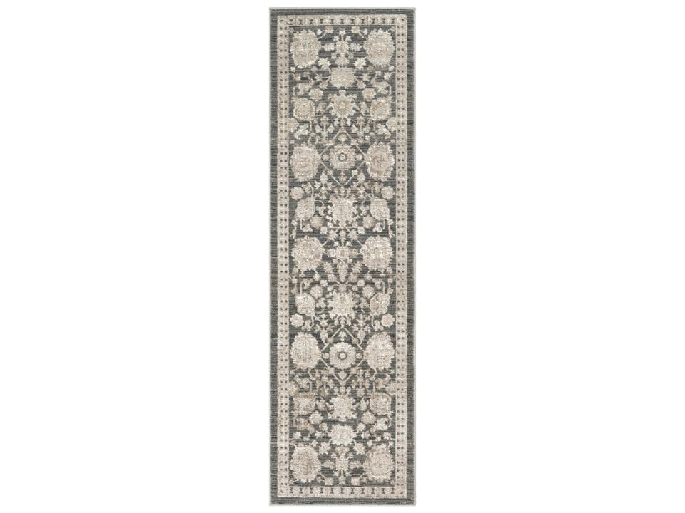 Eco Cycle Bordered Runner Area Rug in Charcoal Grey