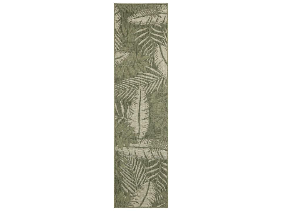 Garden Oasis Floral Indoor Outdoor Runner Area Rug in Green Ivory