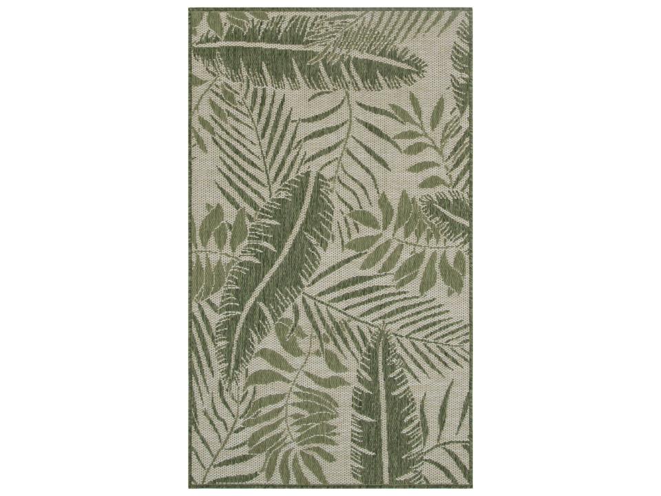 Garden Oasis Indoor Outdoor Area Rug with Tropical Leaf Pattern in Ivory Green