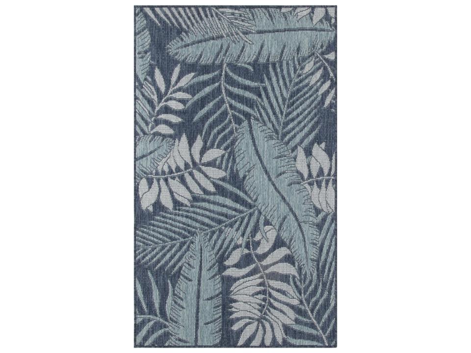 Garden Oasis Tropical Leaf Navy Indoor Outdoor Area Rug