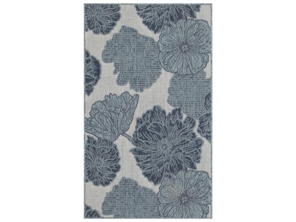 Garden Oasis Floral Indoor Outdoor Area Rug in Blue