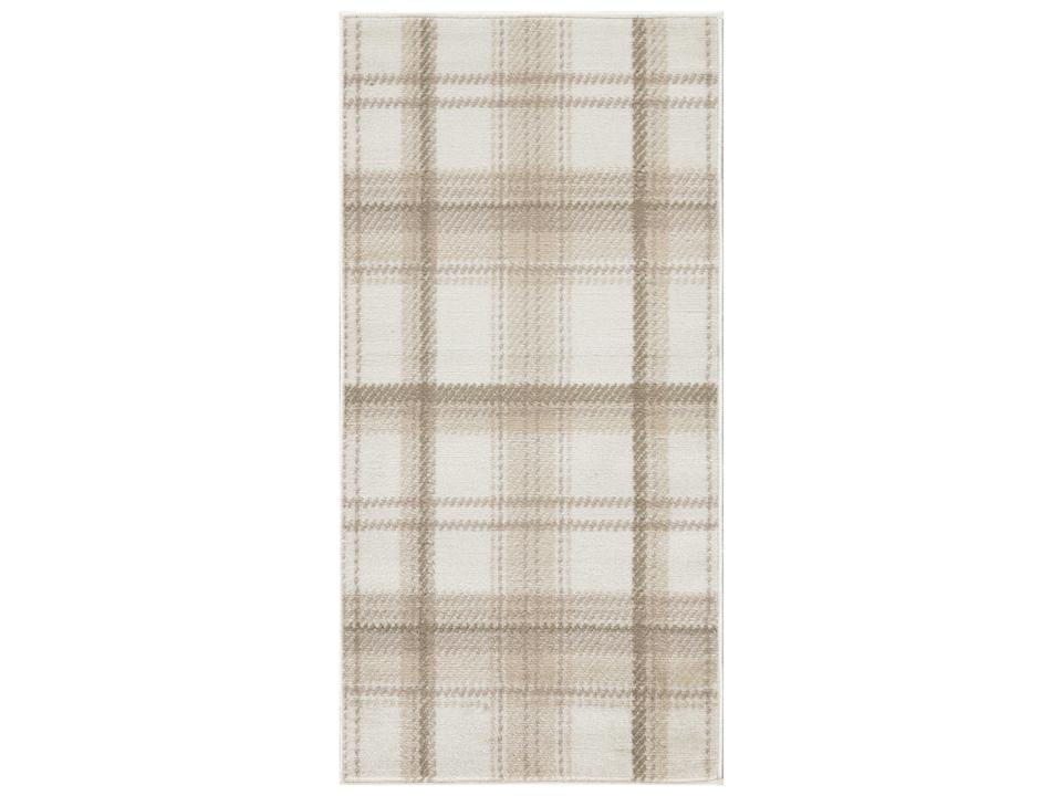 Grafix Ivory Beige Plaid Area Rug for Indoor Use