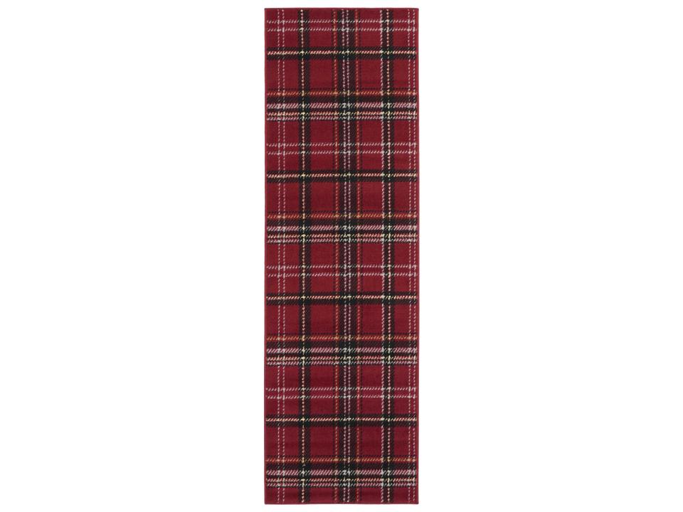 Grafix Plaid Red Polypropylene Runner Rug