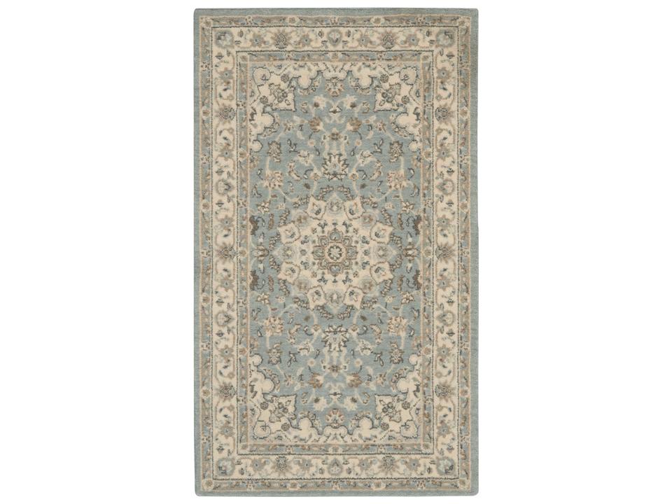Living Treasures Bordered Area Rug in Aqua and Ivory