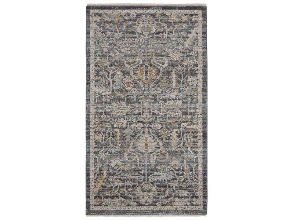 Lynx Navy Multicolor Bordered Area Rug with High-Low Accents