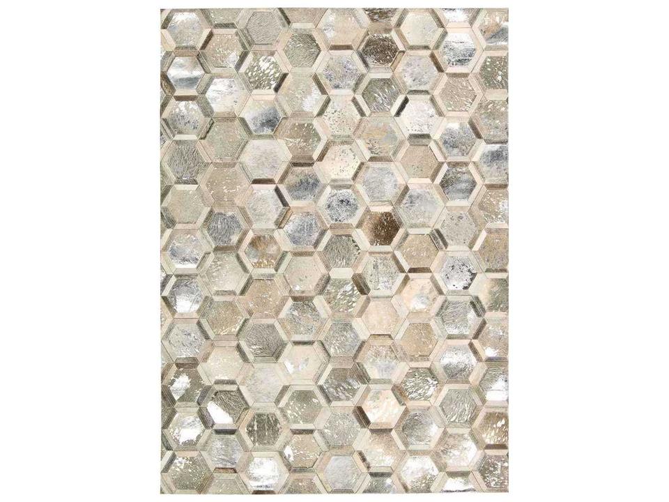 City Chic Michael Amini Geometric Area Rug in Silver Hair-on-Hide