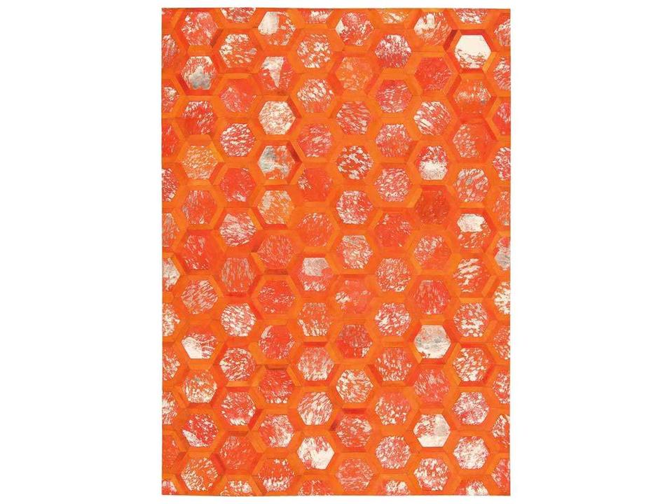 City Chic Michael Amini Geometric Leather Area Rug Tangerine