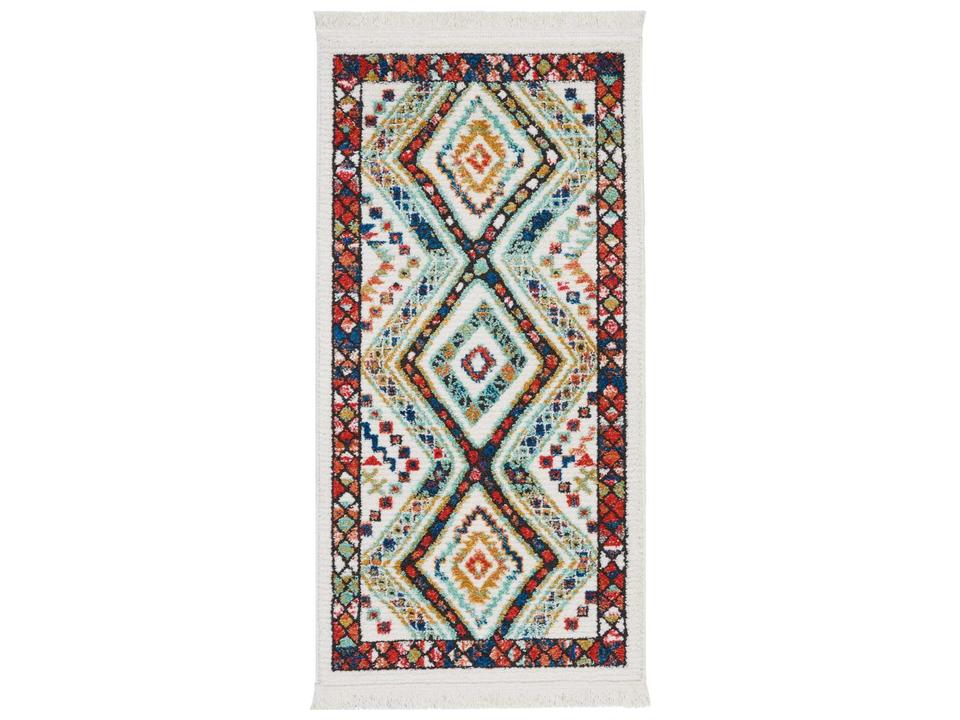 South Western Collection Machine-Made Area Rug in White with Tribal Geometric Pattern