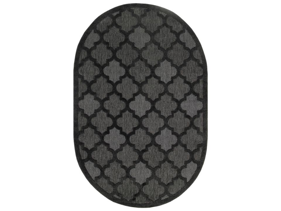 Easy Care Oval Indoor Outdoor Area Rug in Charcoal Black