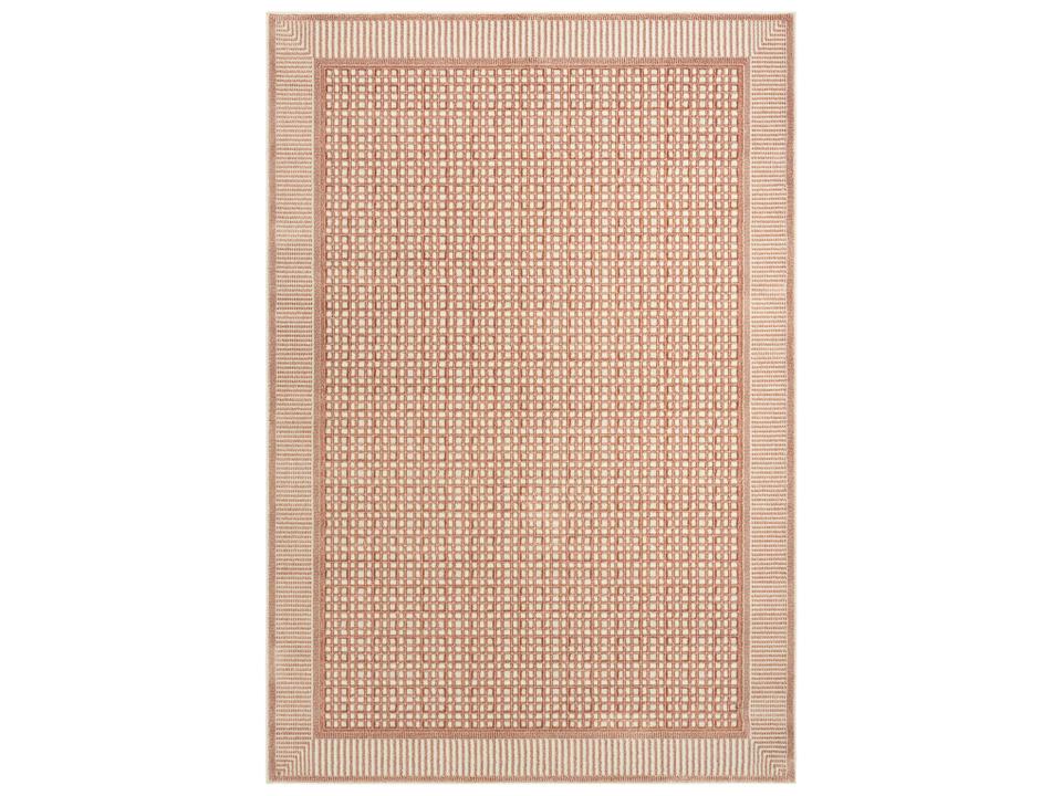 Nordic Geometric Area Rug in Brick Ivory with High-Low Pile