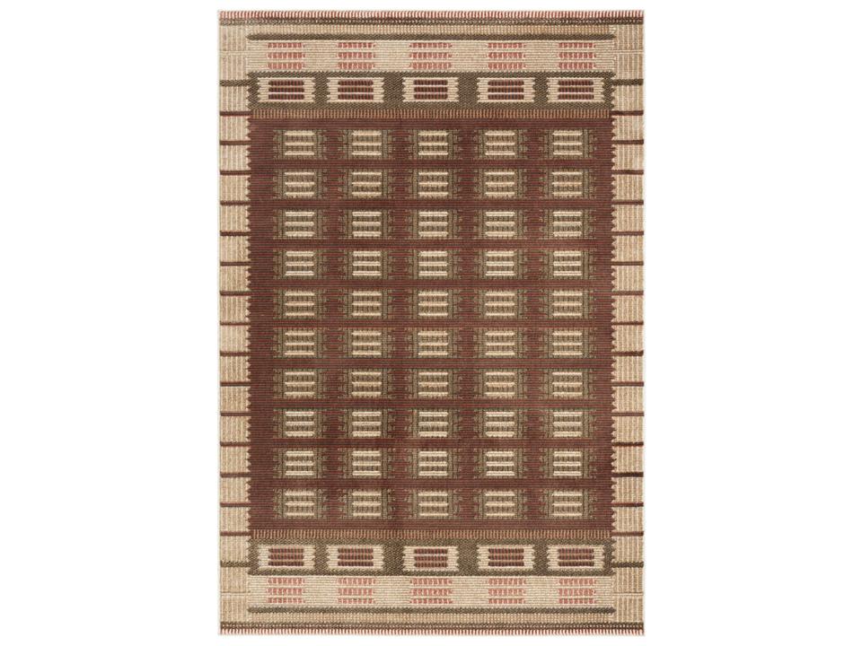 Nordic Geometric Area Rug in Rust Multicolor with High-Low Pile