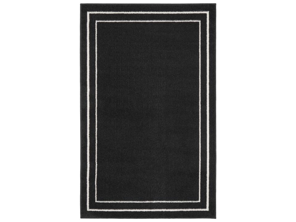 Essentials Black Ivory Indoor Outdoor Area Rug with Border Design