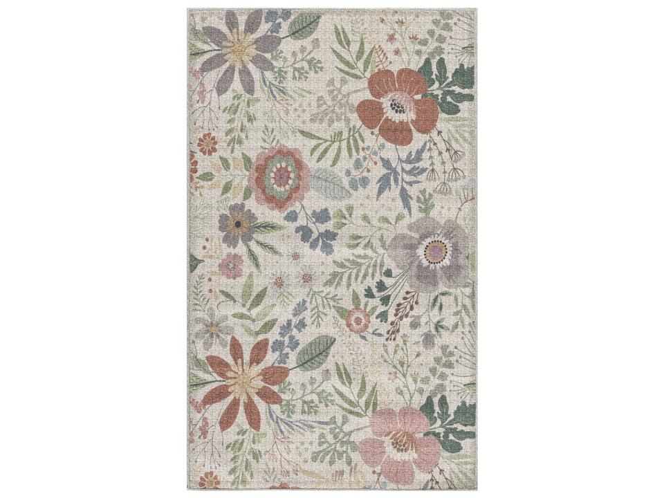 Washables Area Rug Cream Multicolor Floral Cotton Blend