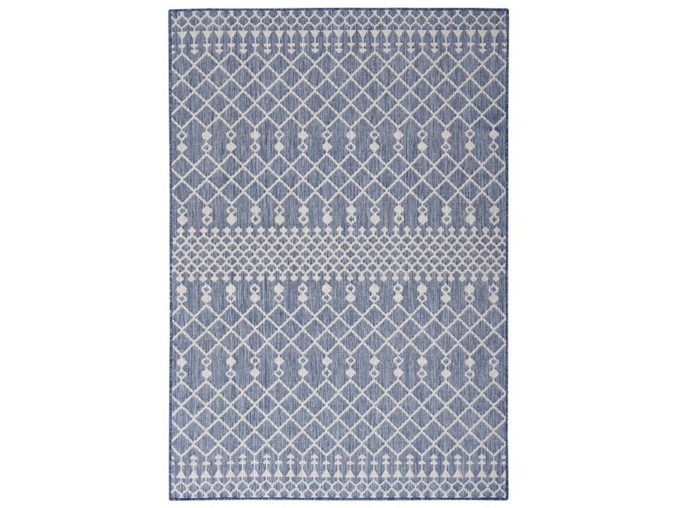 Positano Modern Indoor Outdoor Area Rug in Navy Blue with Moroccan Trellis Pattern