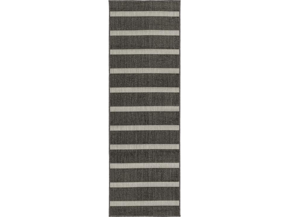 Positano Striped Indoor Outdoor Runner Area Rug in Black Ivory