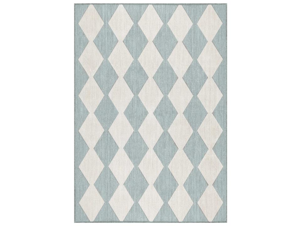 Positano Geometric Indoor Outdoor Area Rug in Aqua
