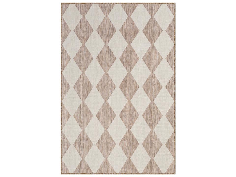 Positano Checkered Diamond Indoor Outdoor Area Rug in Beige