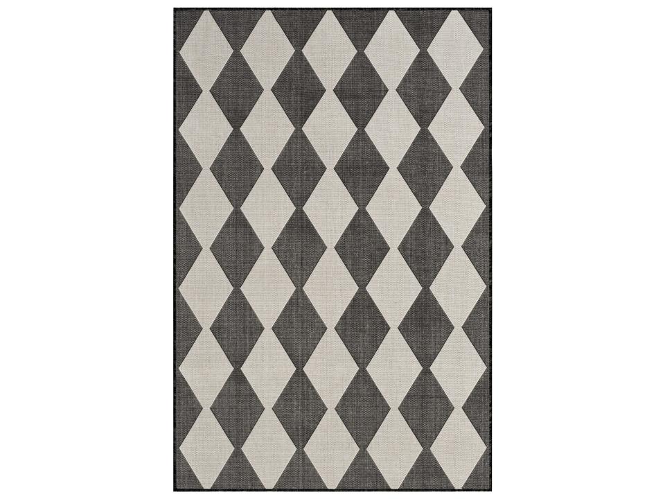Positano POS04 Indoor Outdoor Area Rug with Black Geometric Pattern