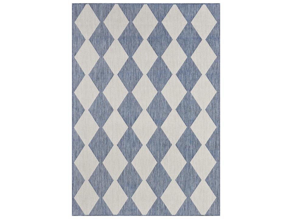 Positano Checkered Diamond Indoor Outdoor Area Rug in Navy Blue