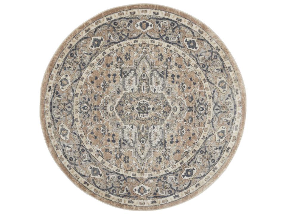 Quarry QUA05 Beige Grey Round Area Rug Traditional Persian Design