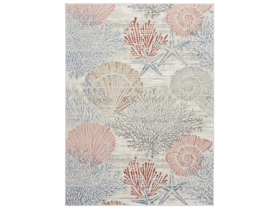Seaside Rectangular Area Rug Ivory Grey Blue Coastal
