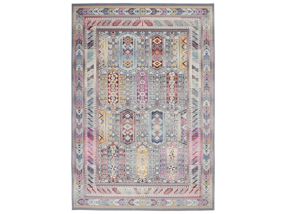Vintage Kashan Bordered Area Rug in Grey Multi