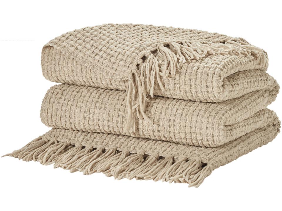 Lifestyle Textured Waffle Weave Throw Blanket in Beige