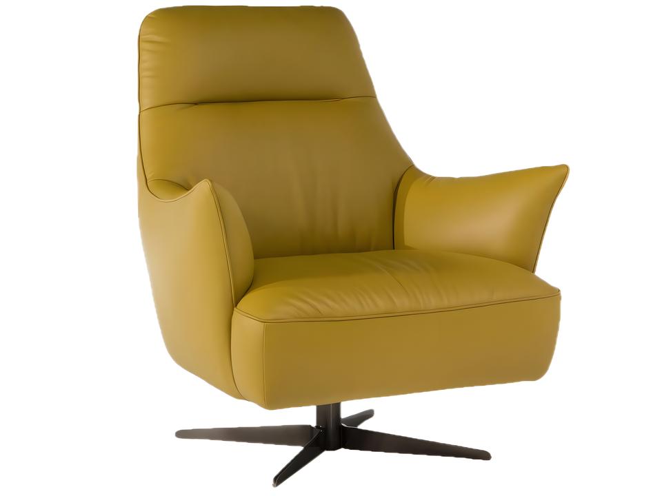 Calma Swivel Accent Chair in Leather or Fabric with Glazed Nickel Base