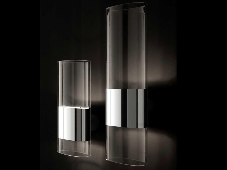 Line 2-Light Wall Sconce in Polished Aluminum and Pyrex Glass by Francesco Rota