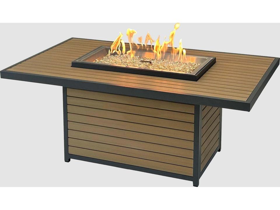 Brooks Light Tan Wicker Rectangular Fire Pit Table